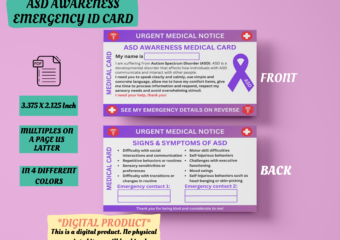 Autism Awareness Emergency Medical ID Card