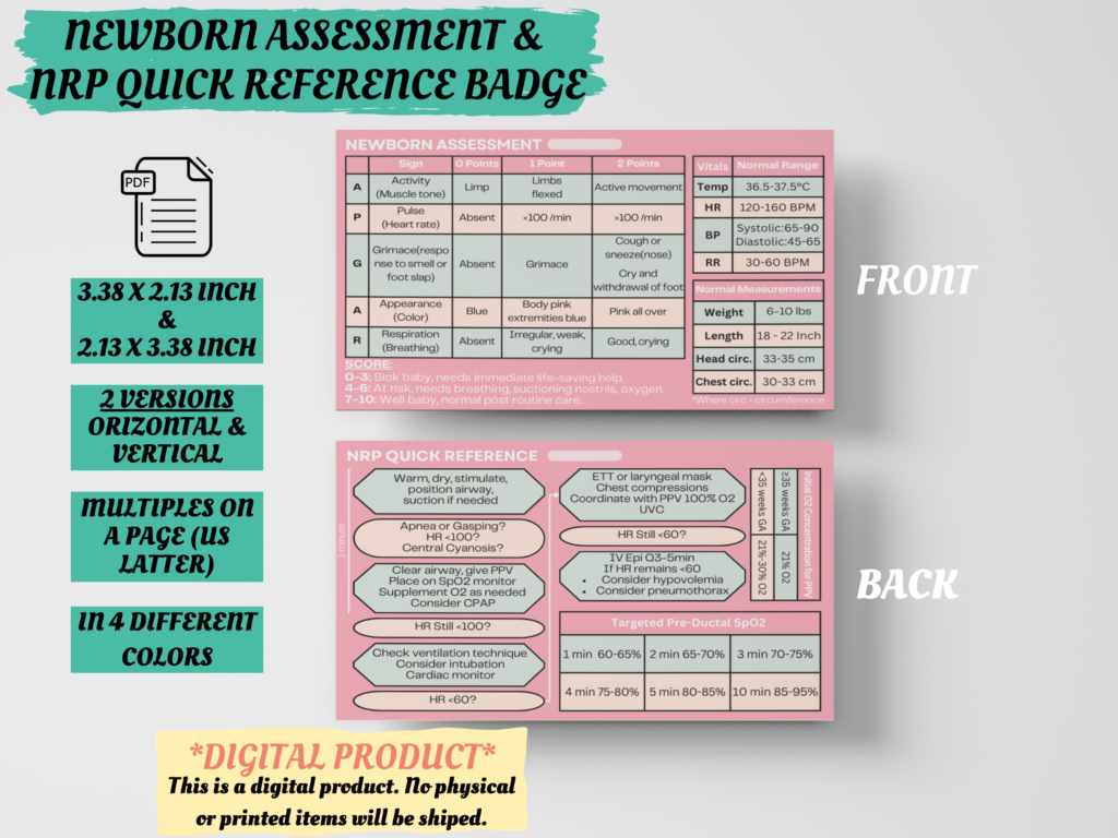 Newborn Assessment & NRP Quick Reference Badge Buddy Card Study In
