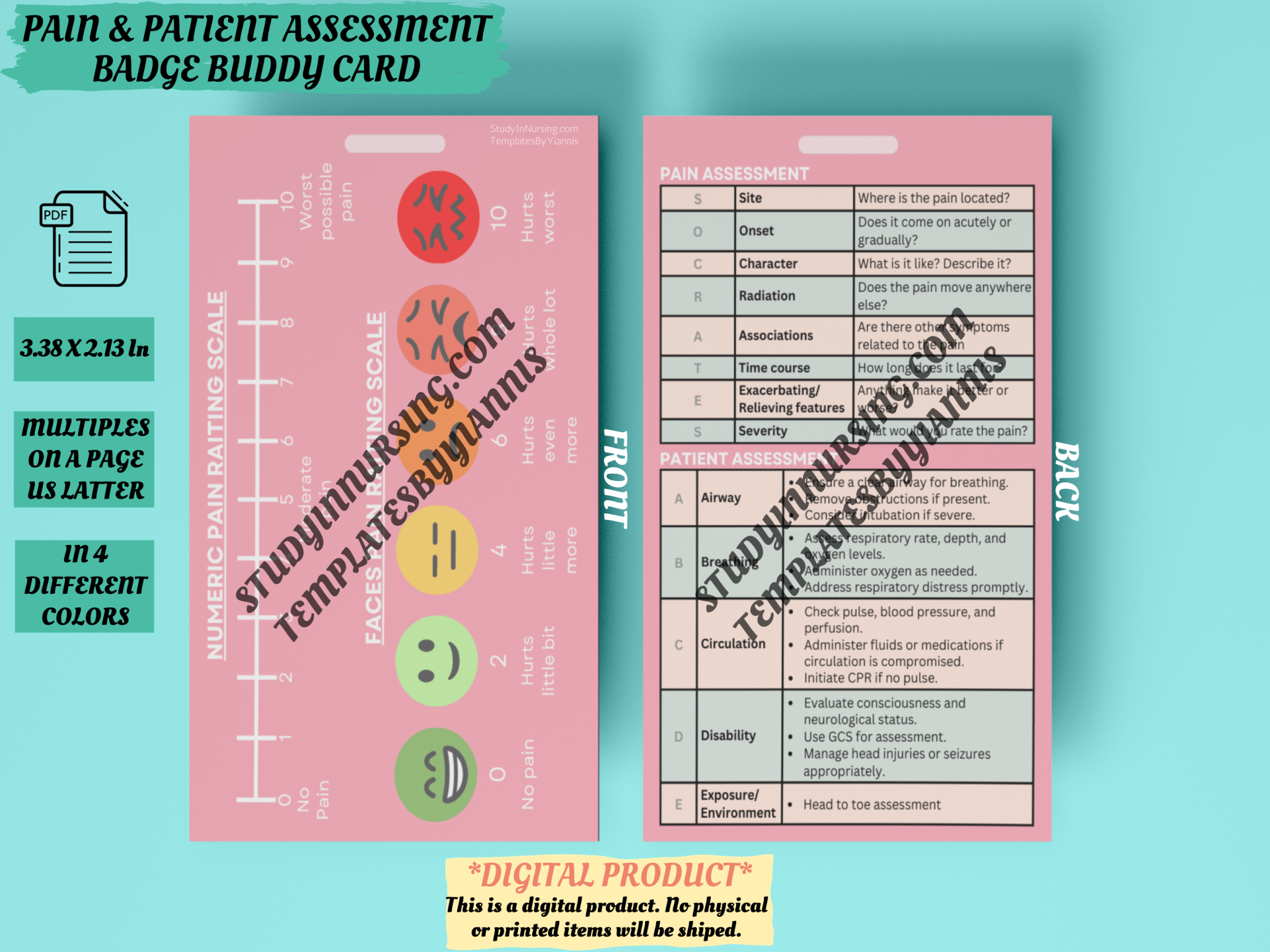 Pain & Patient Assessment Reference Badge Card - Study In Nursing