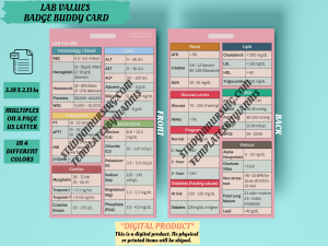 Lab Values For Nursing Reference Card